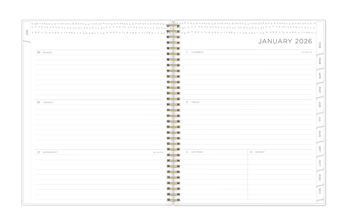 known for clean blank writing space, the kelly ventura 2026 planner features a clean, classic weekly layout for note taking, deadlines, important dates, and room to plan each day and each week!