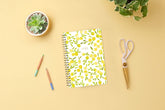 The kelly ventura 2026 weekly monthly planner for blue sky features beautiful lemons cover with gold twin wire-o binding in a 5x8 planner size.