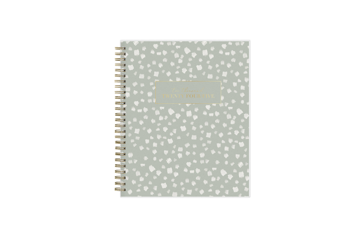 white blotches on soft neutral olive green back cover in 7x9 planner size weekly monthly planner