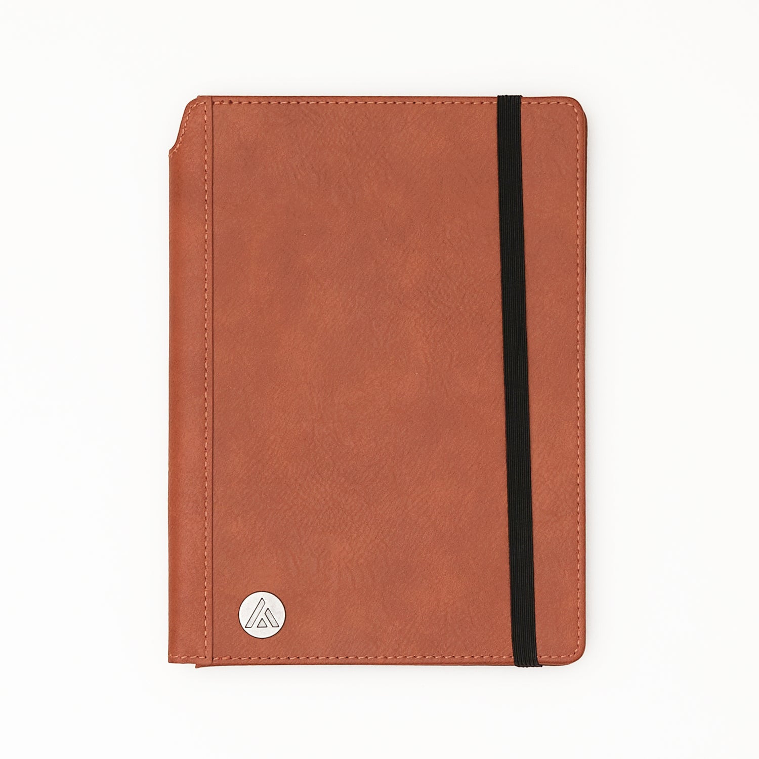 Brown notebook with a black elastic strap on a white background 5.75x8.5