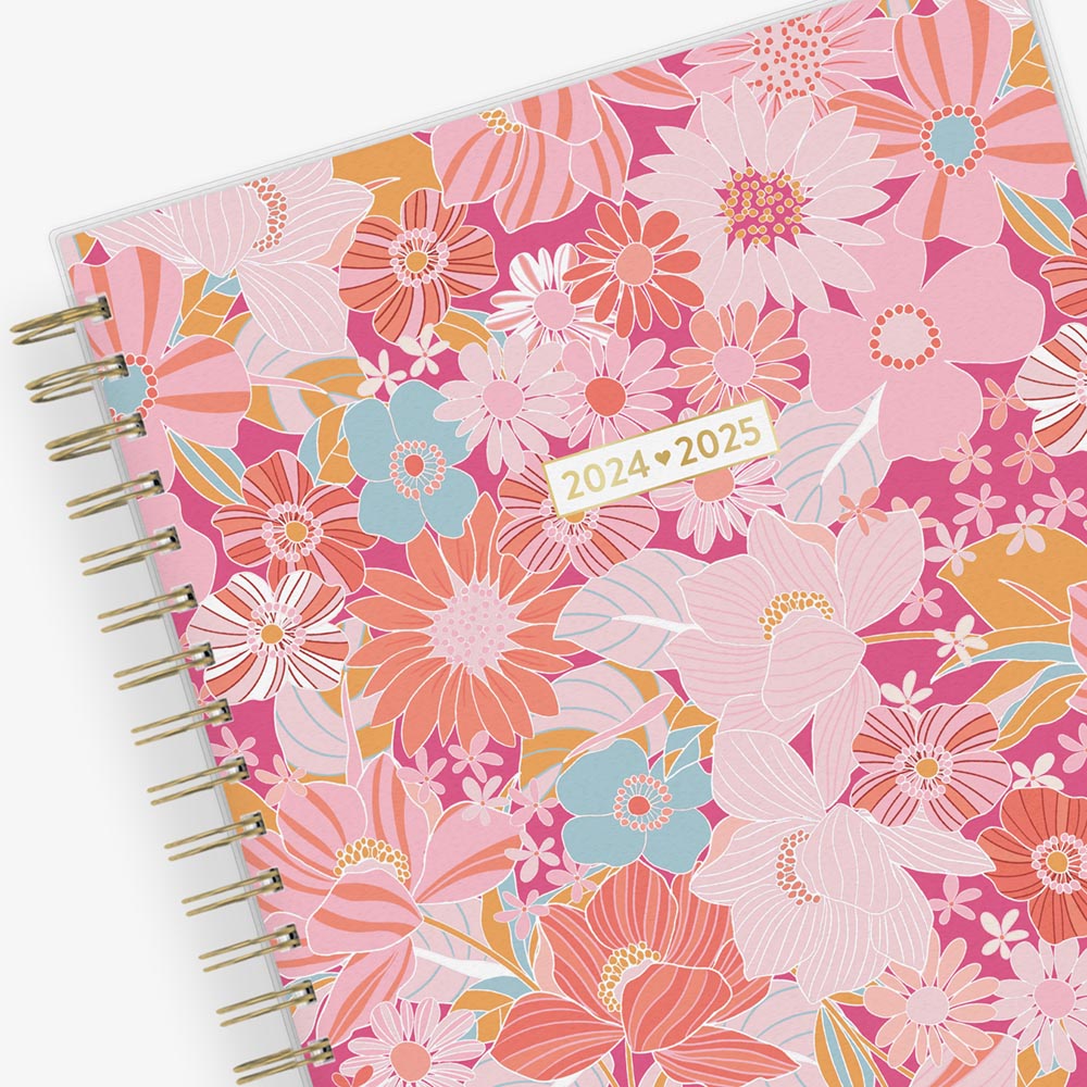 Multi shades of pink and orange florals on 8x10 daily planner size