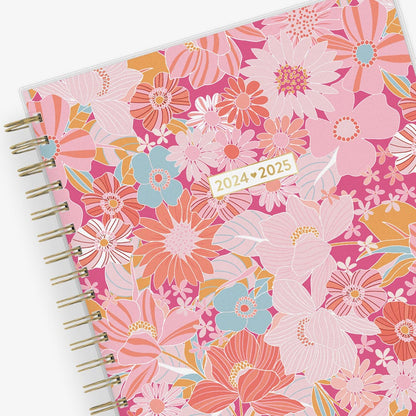 Multi shades of pink and orange florals on 8x10 daily planner size for July 2024- June 2025