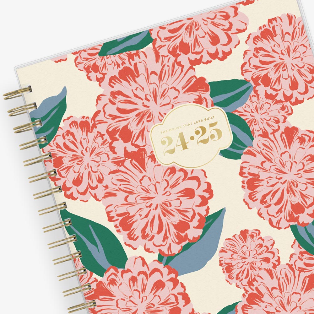 academic weekly monthly 8.5x11 floral wuth floral zinnias for July 2024- June 2025