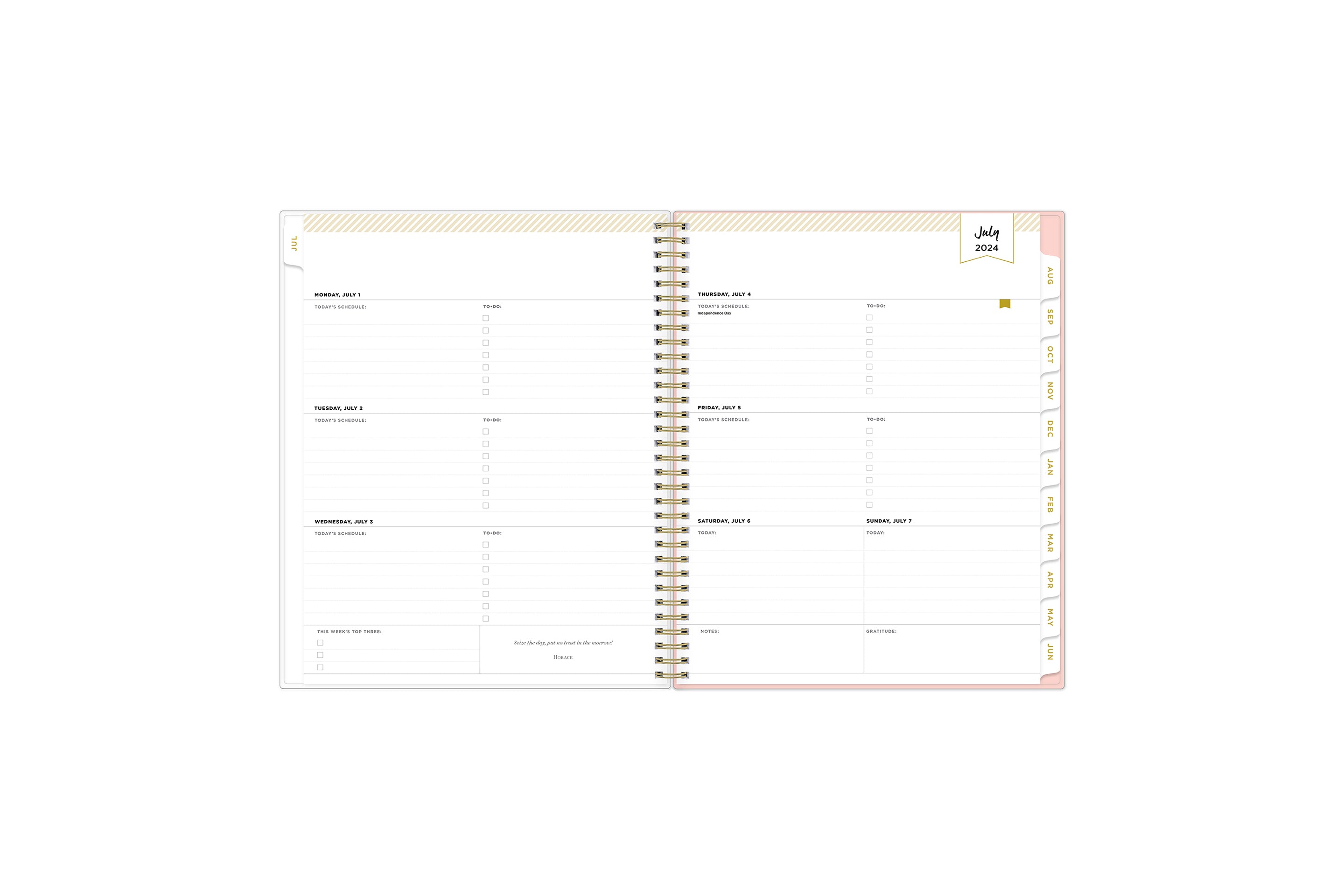  academic weekly monthly planner featuring a weekly spread grid lined notes, to-do list, goals, white tabs, and reference calendars in 8.5x11 planner size