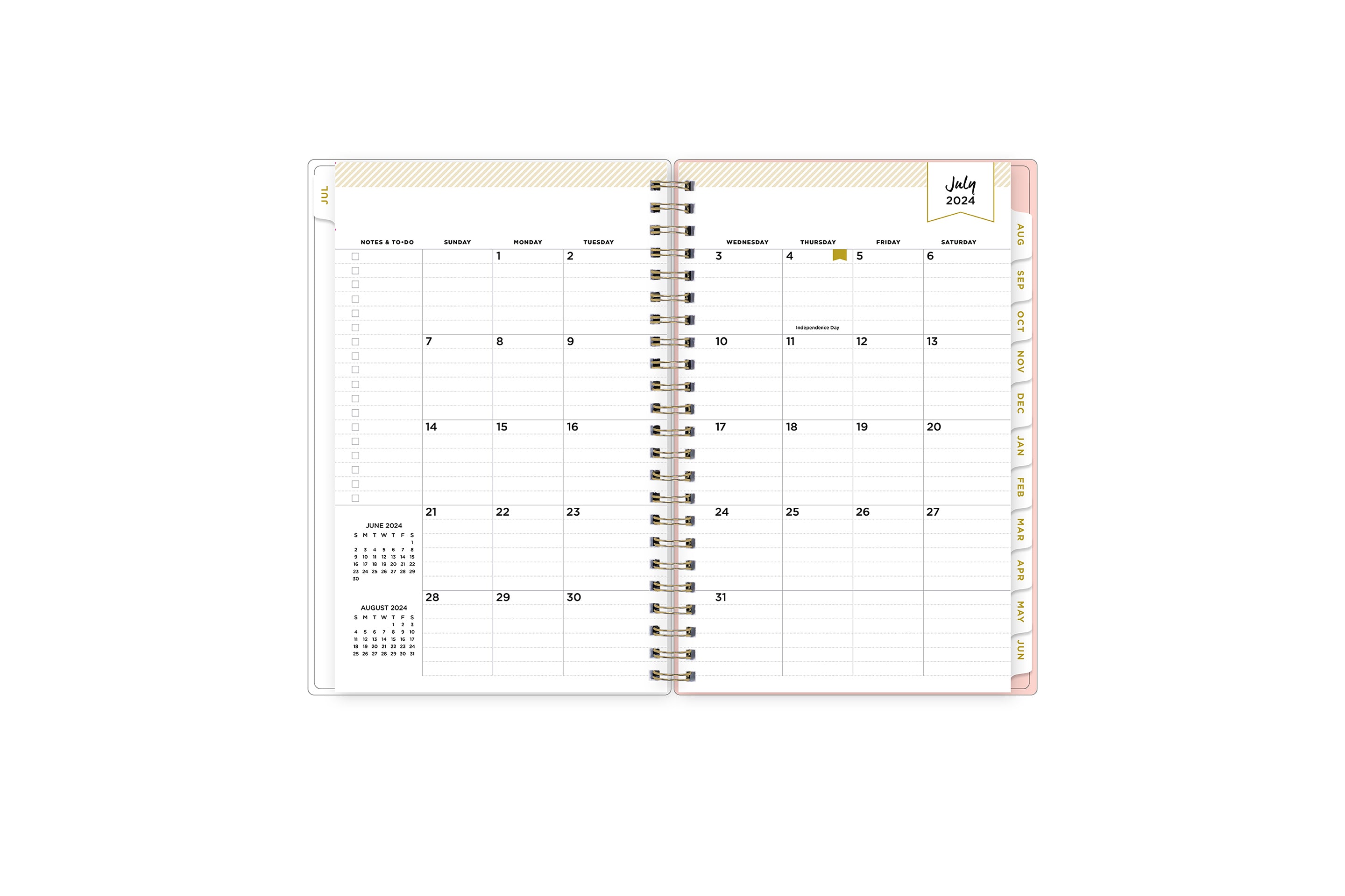  academic weekly monthly planner featuring a monthly spread grid lined notes, to-do list, goals, mint tabs, and reference calendars in 5x8 planner size