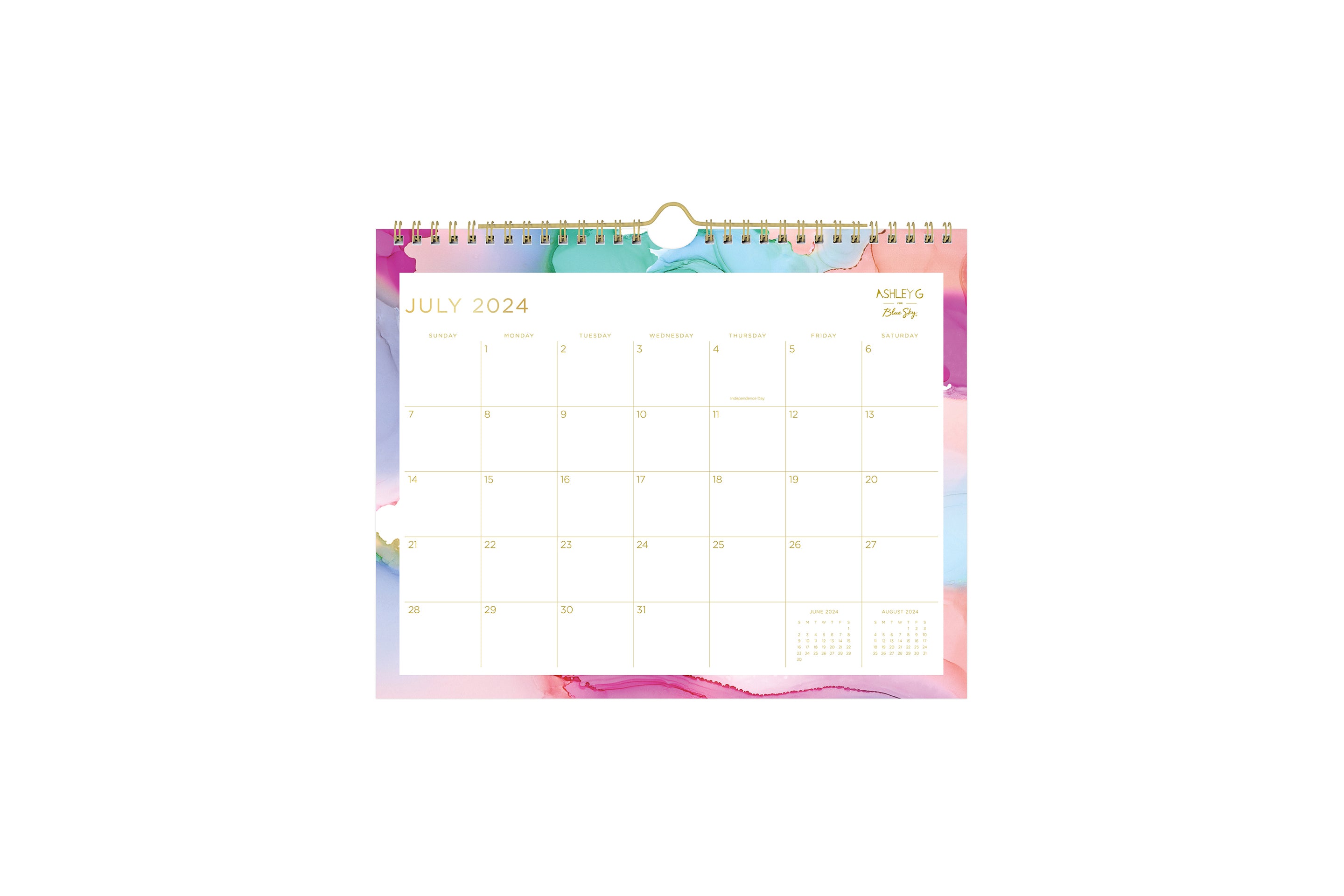 marble background on this 11x8.75 wall calendar with gold font and white blank writing space