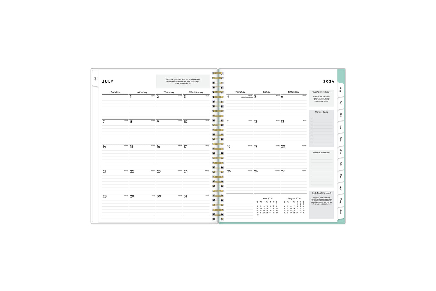 Stay focused each month with this student planner featuring a monthly spread with lined writing space and ample room for note-taking, deadlines, and important projects