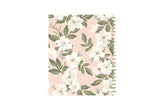 beautiful white floral soft olive green brushed leaves on 8.5x11 planner with attached clipfolio