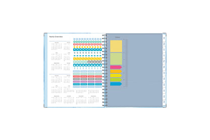 reference calendars, sticker sheets, snap in bookmark and sticky notes, white monthly tabs in  8.5x11 planner size