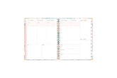 plan vertically with this weekly monthly planner with rainbow colored monthly tabs, grid notes section, both lined and blank writing space.