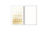 sticker sheet, storage pocket, white monthly tabs on 5x8 planner