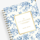 July 2025 - June 2025 weekly monthly 7x9 planner with a blue bouquet floral front cover