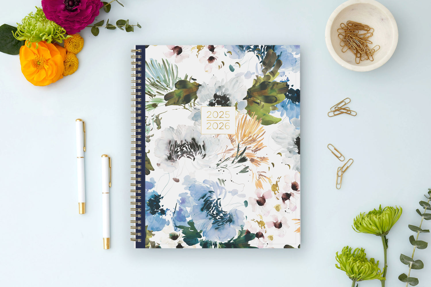 floral front cover on this july 2025 - june 2026 weekly monthly academic planner in 8.5x11 size