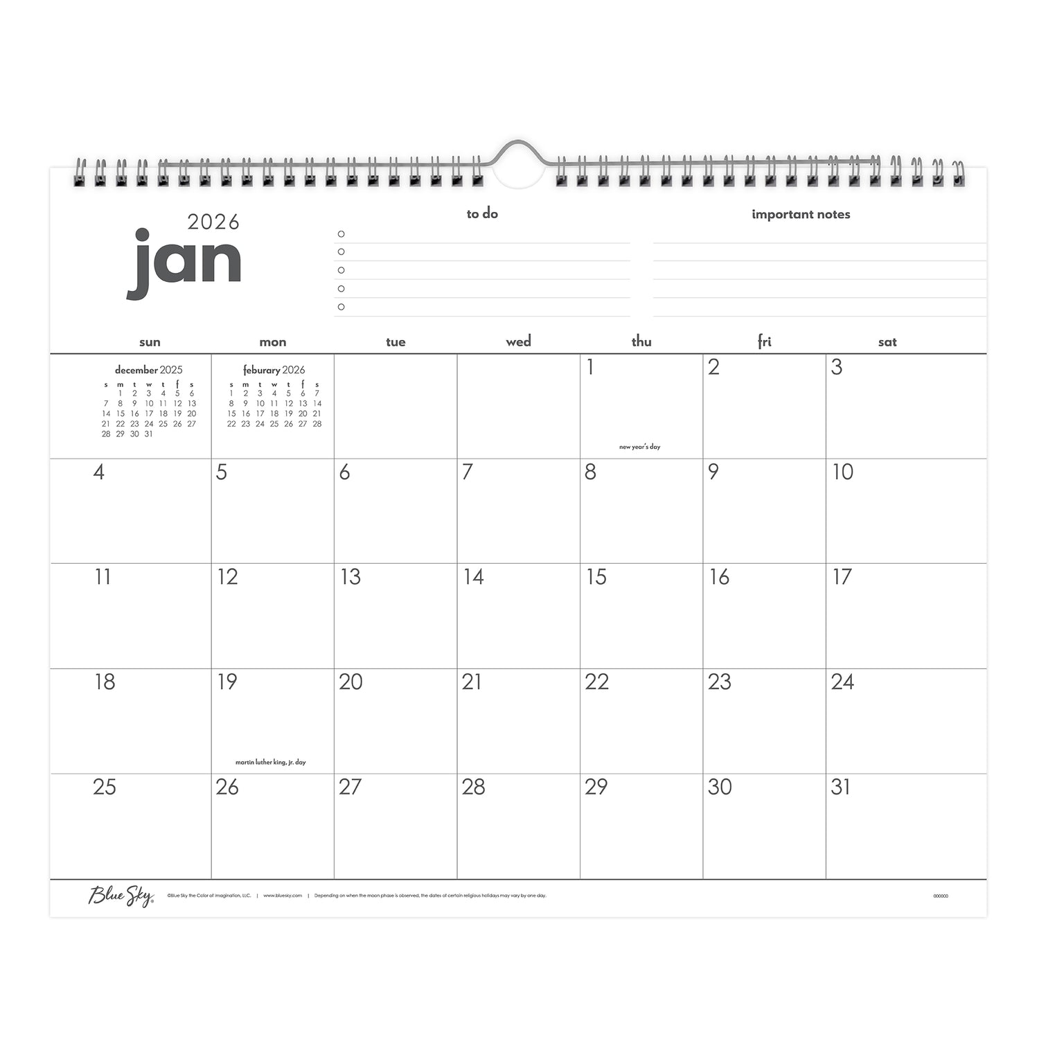 january 2026 to december 2026 monthly wall calendar