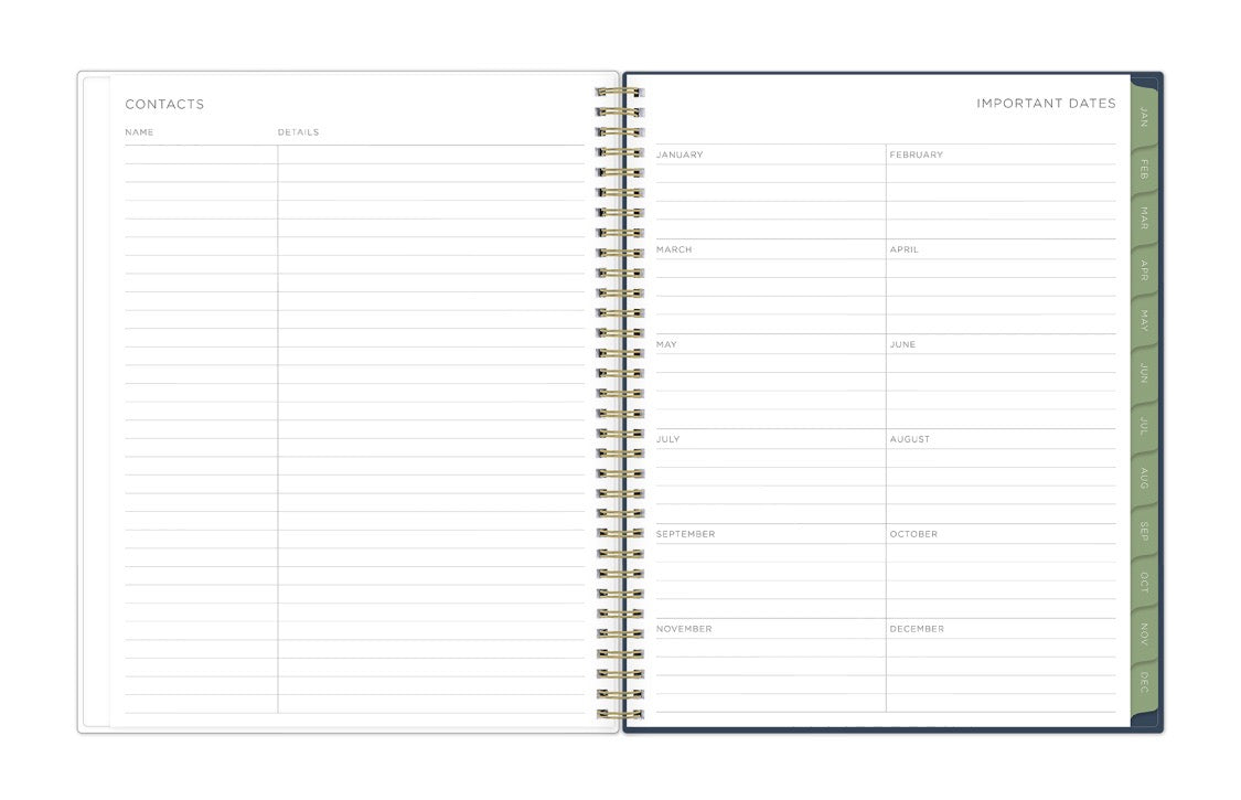 contacts page and important dates page