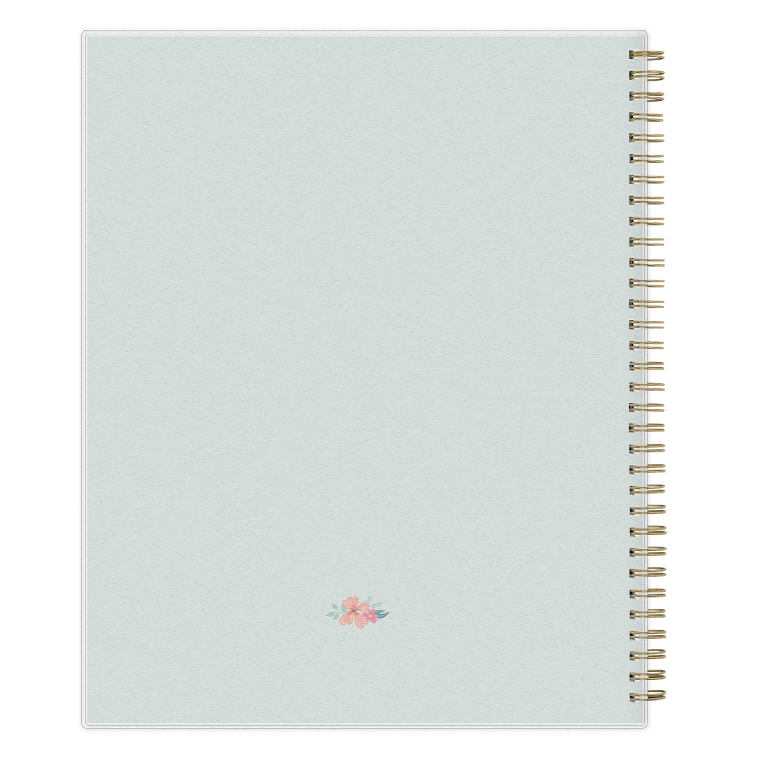 light blue spiral-bound weekly planner on a white background