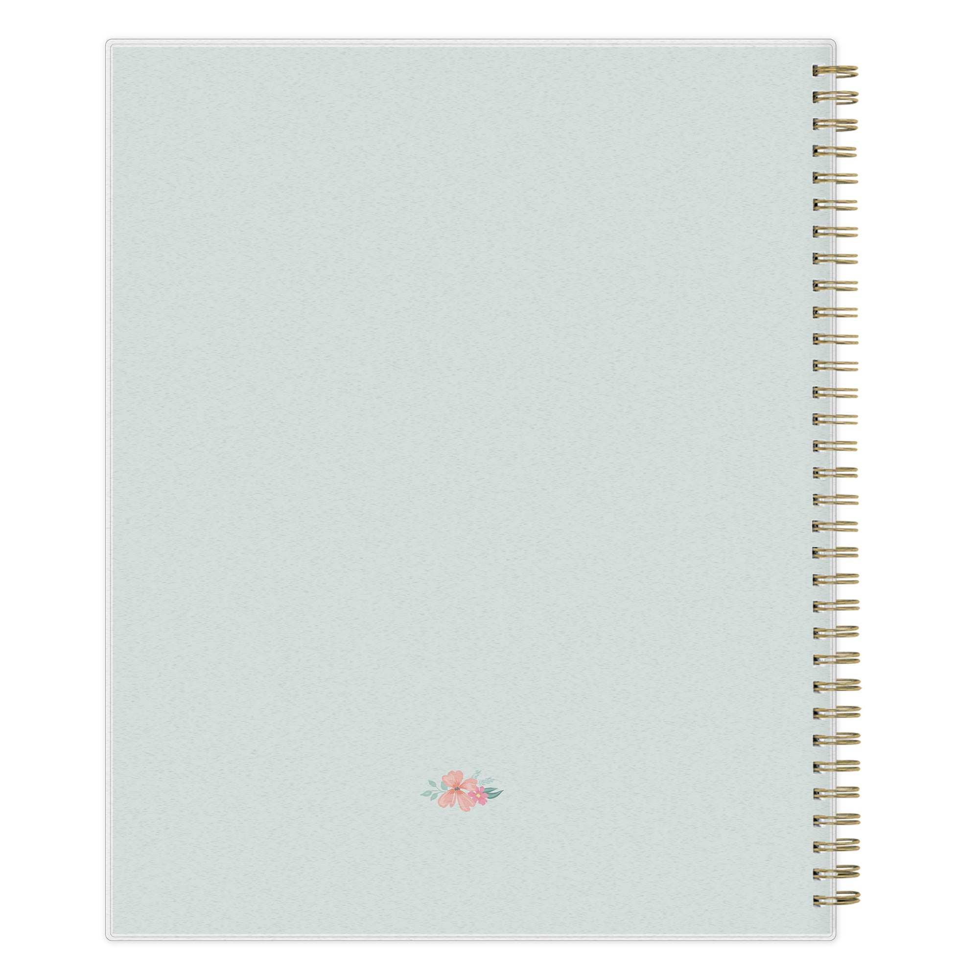 light blue spiral-bound weekly planner on a white background