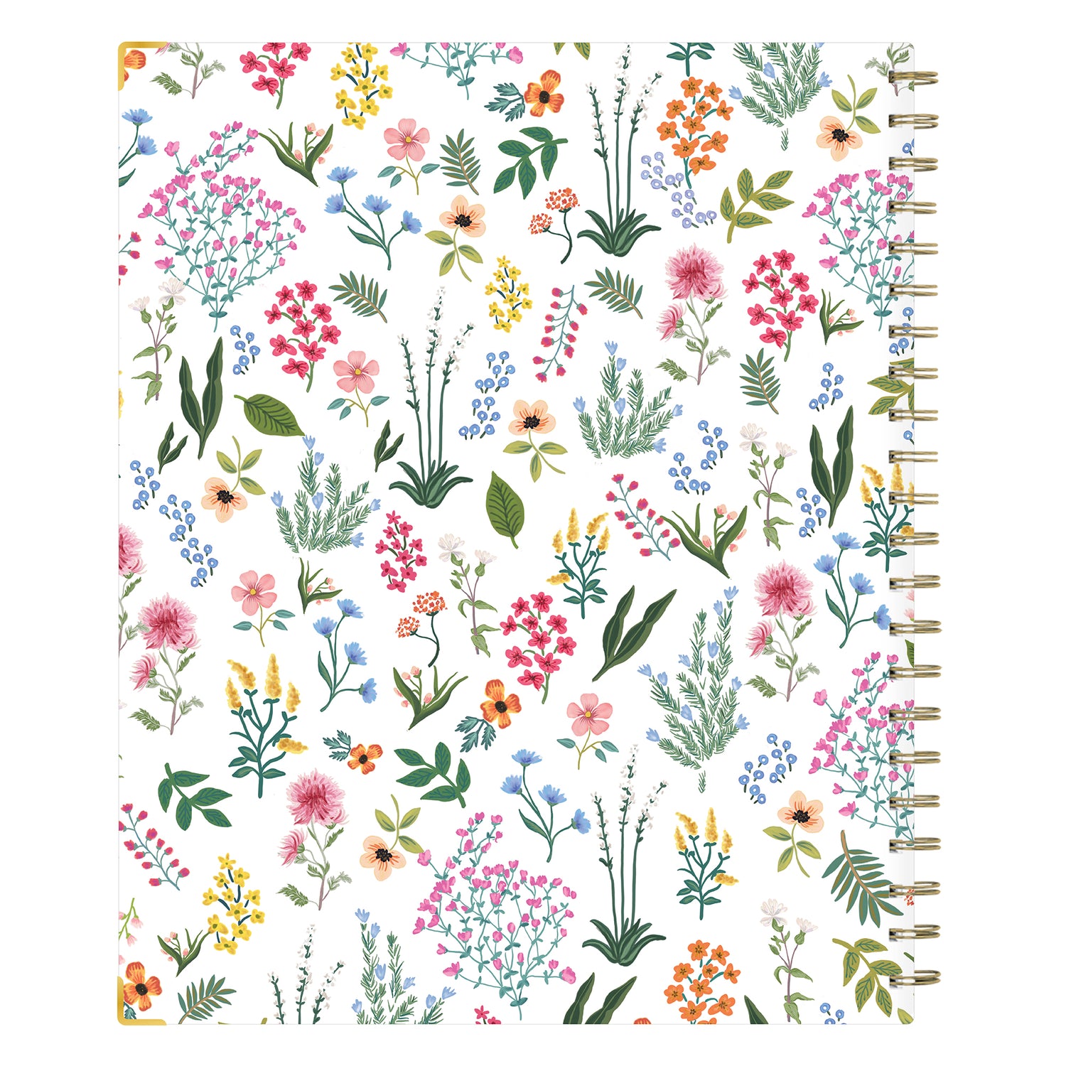 Pattern of colorful flowers and plants on the back cover of the planner on a white background