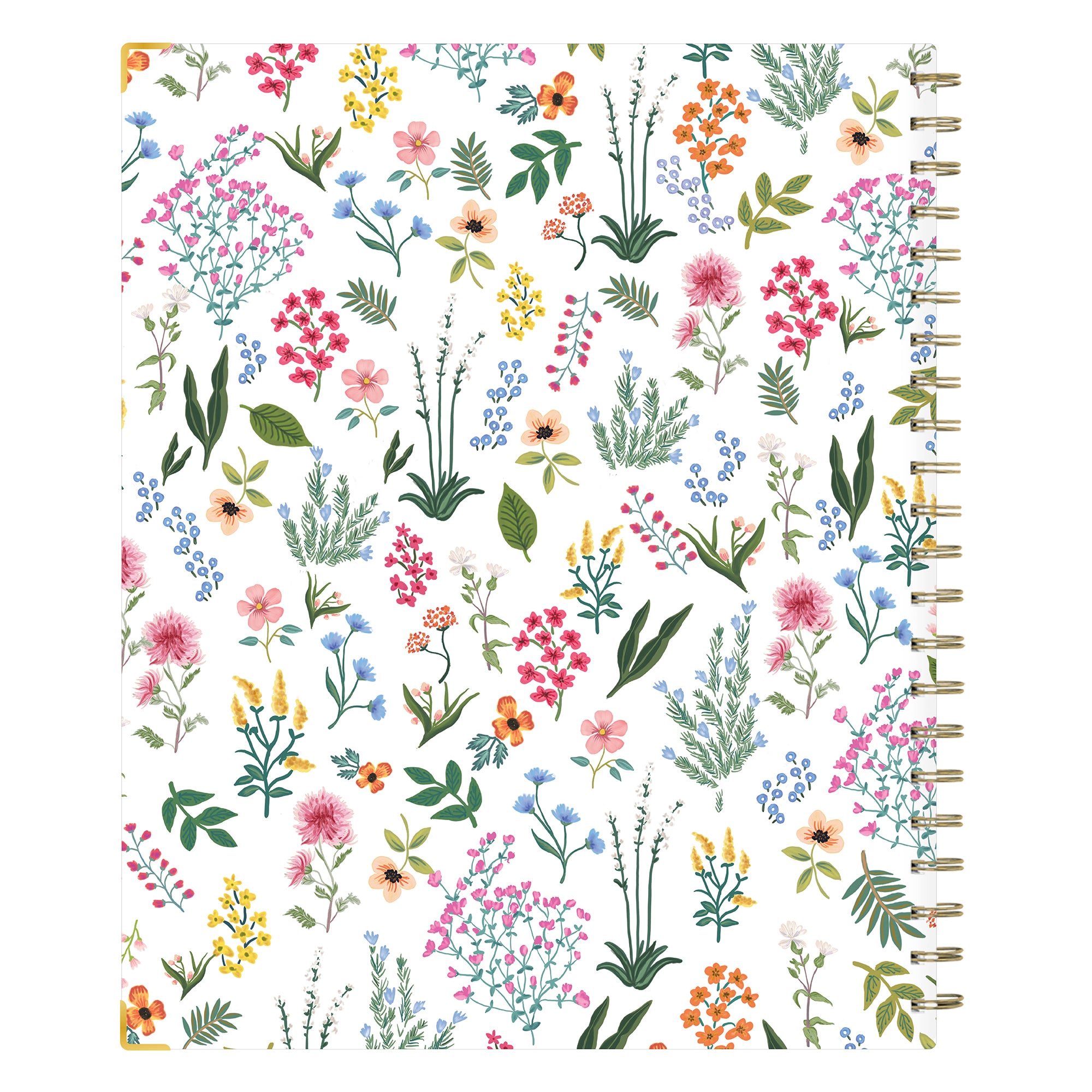 Pattern of colorful flowers and plants on the back cover of the planner on a white background
