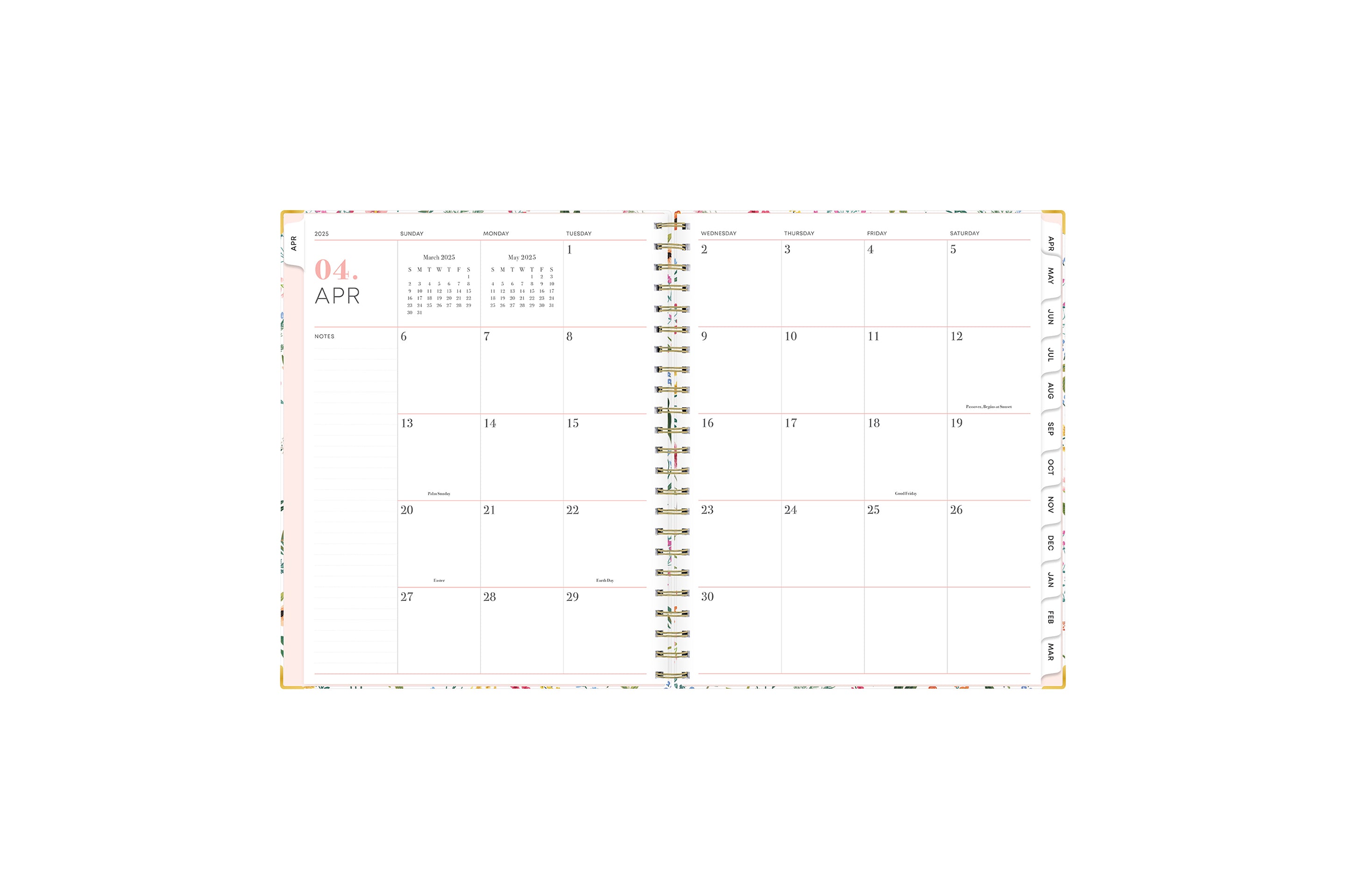 beautiful and colorful monthly spread featured on this Livewell planner in 7x9 planner size, the monthly spread has ample writing space and lined section for notes