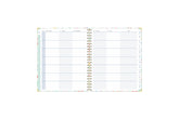 ample lined writing space and teacher lesson planner layout for each class or period, multi colored pattern for each day, and mint green monthly tabs for this  weekly monthly lesson planner.
