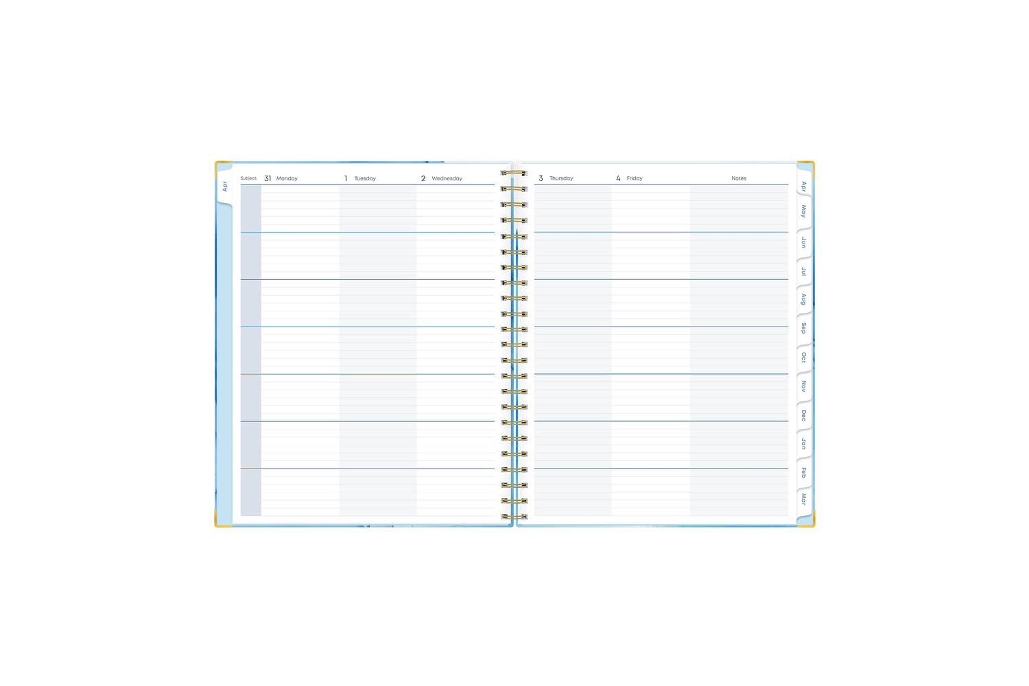  Teacher lesson planner includes ample and clean writing space for each class or period, multi colored pattern for each day, organized layout, and white monthly tabs in a 8.5x11 lesson planner.