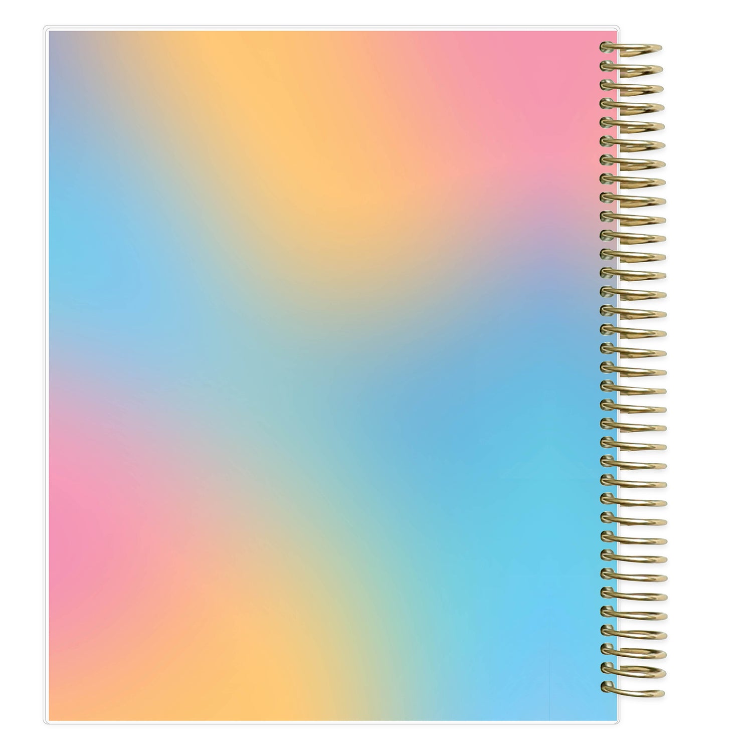 Spiral-bound notebook with a gradient cover transitioning from pink to blue
