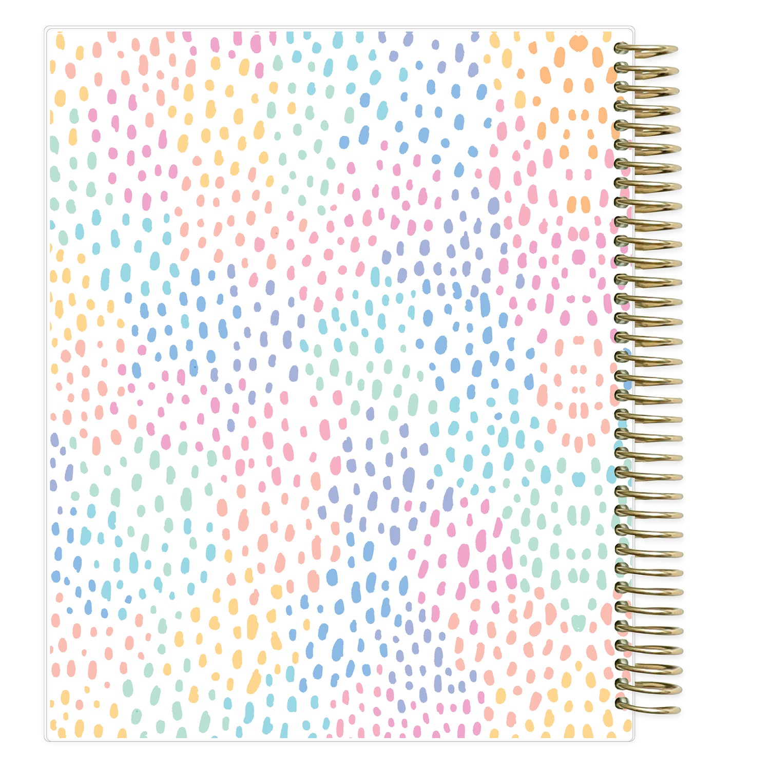 weekly planner 7x9 with a colorful dot pattern and spiral binding on a white background