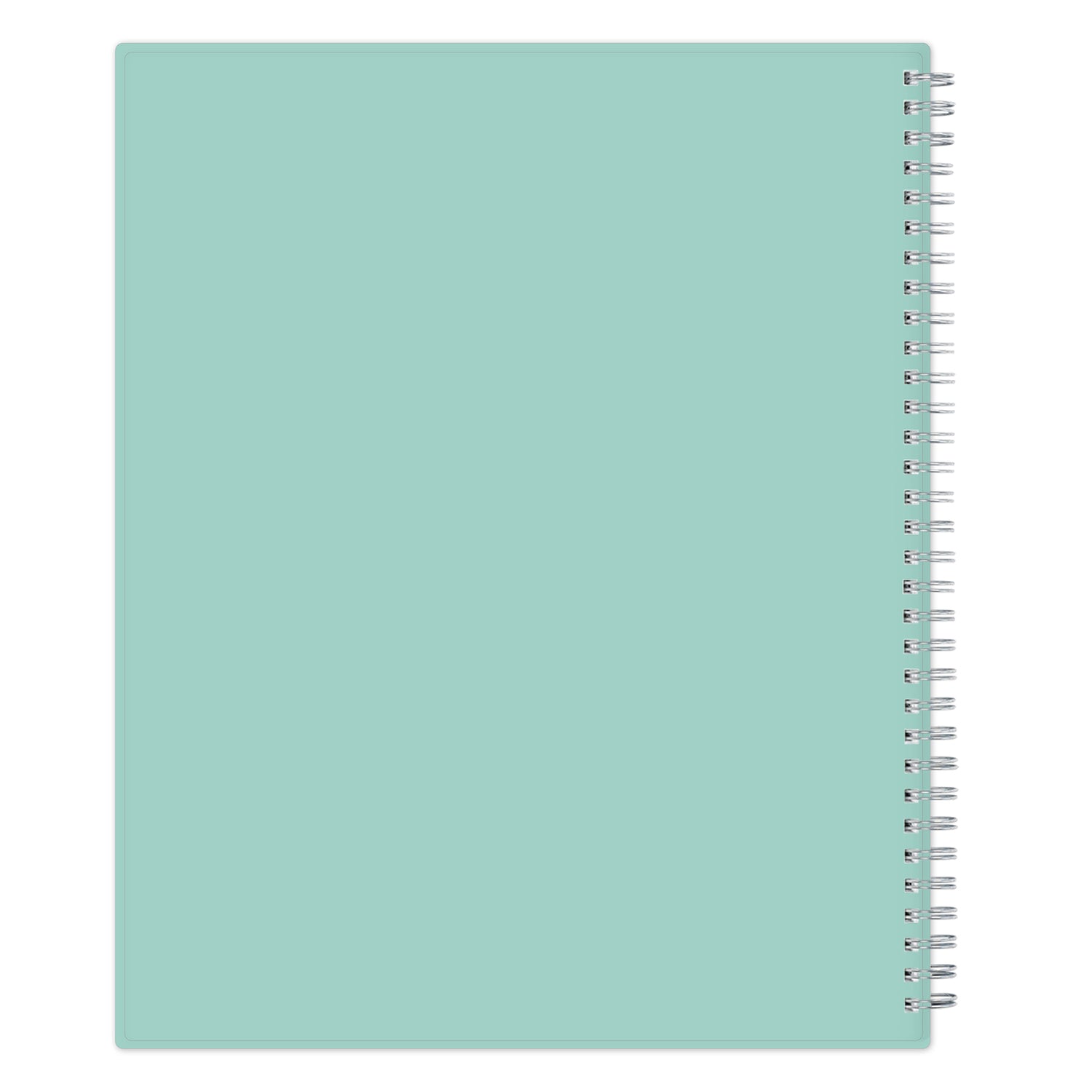 Mint green teacher lesson planner with a spiral binding on a white background