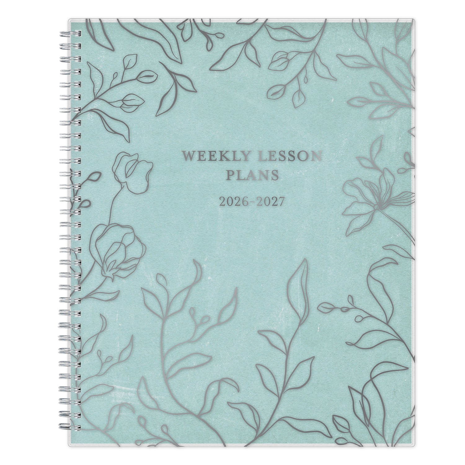 Weekly teacher lesson planner with floral design on a light blue background for 2026-2027