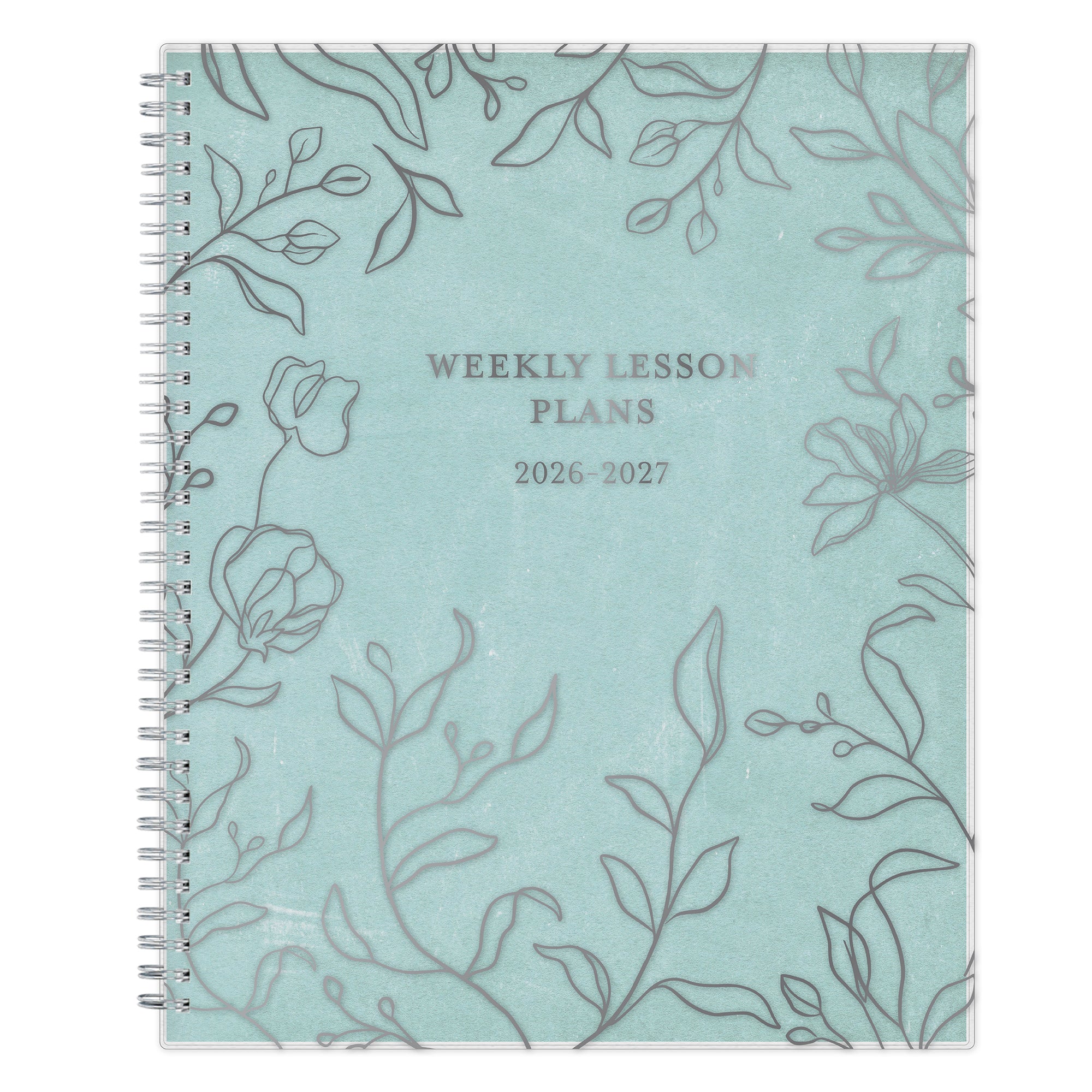 Weekly teacher lesson planner with floral design on a light blue background for 2026-2027