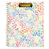 Floral patterned planner with a gold clip on a white background