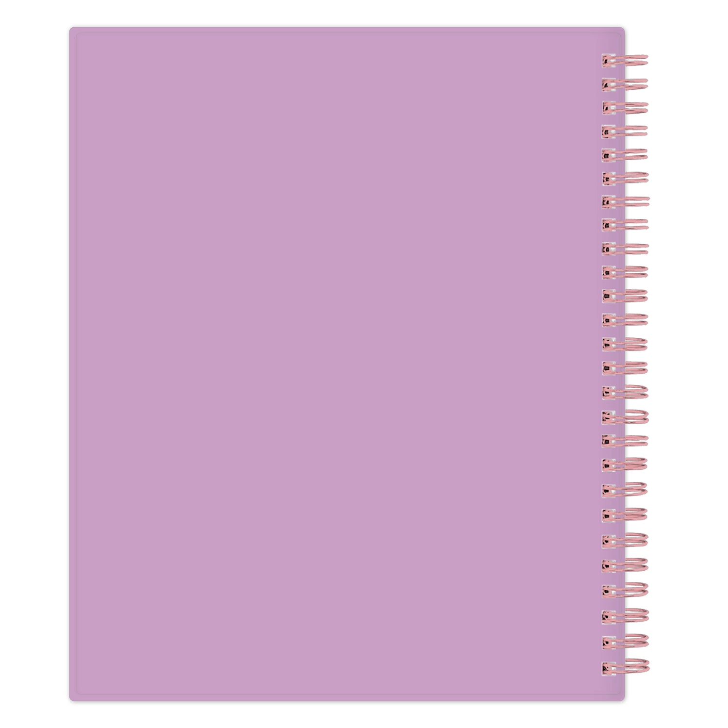 Purple weekly planner with a spiral binding on a white background
