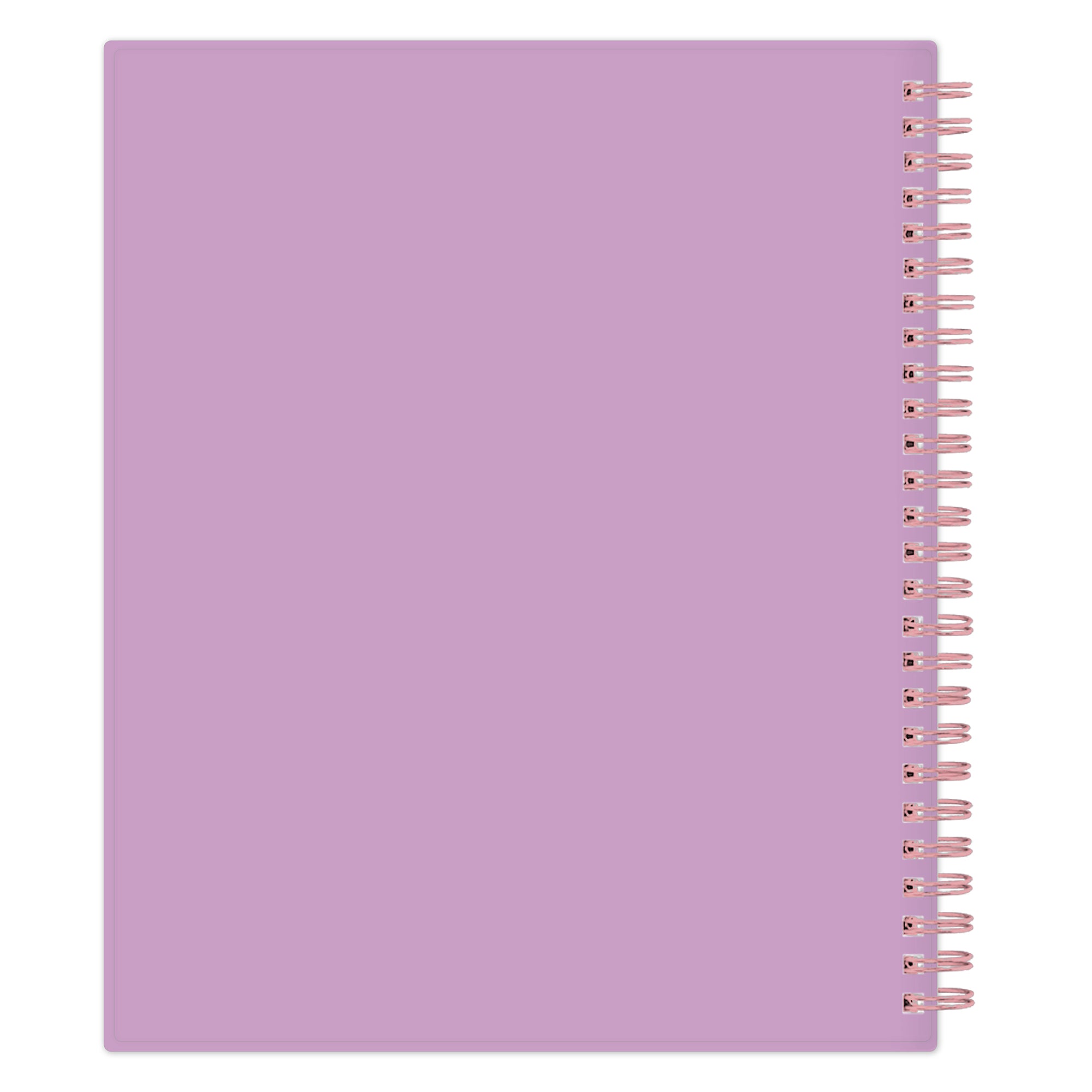 Purple weekly planner with a spiral binding on a white background