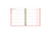 8.5x11 teacher lesson planner featuring a weekly spread with a section for each day, ample clean writing space and lined notes section