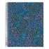 Spiral-bound planner with a colorful dot pattern on a blue background