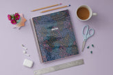 super fun brushed dots featuring a mixture of pinks, blues, and gold for this 2025-2026 teacher lesson planner in 8.5x11 size