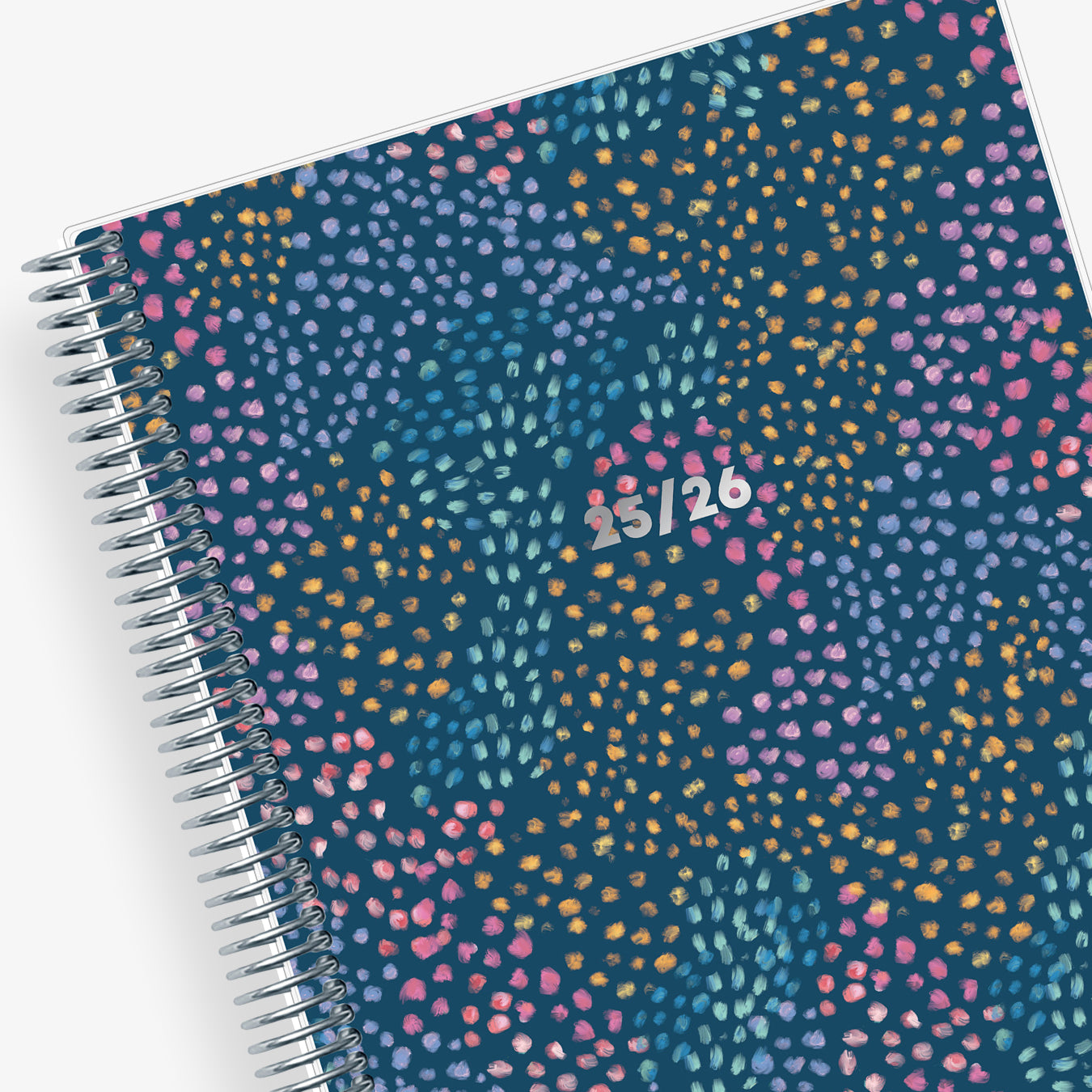 super fun brushed dots featuring a mixture of pinks, blues, and gold for this 2025-2026 teacher lesson planner in 8.5x11 size