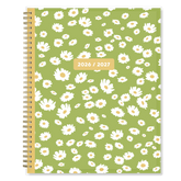 Green planner with white floral pattern and 2020/2027 label on a white background