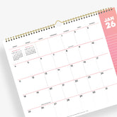 Calendar with a pink monthly view on a white background january to december 2026 monthly wall calendar