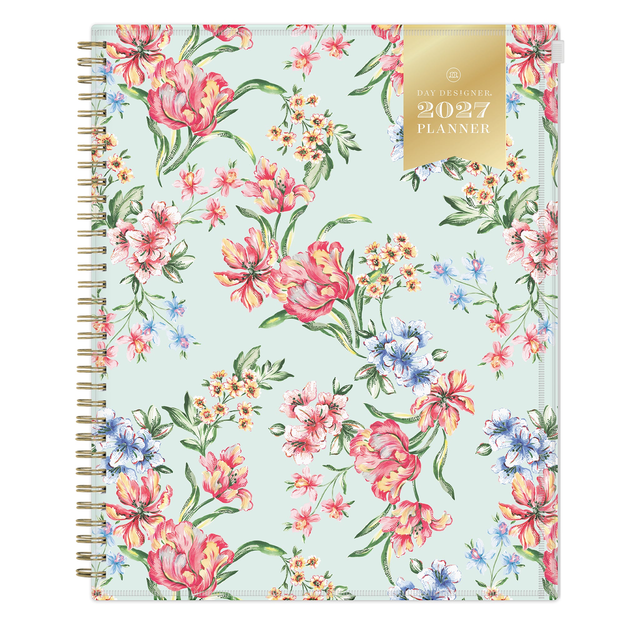 Floral planner with gold accents on a white background for January 2027 - December 2027 8.5x11 size