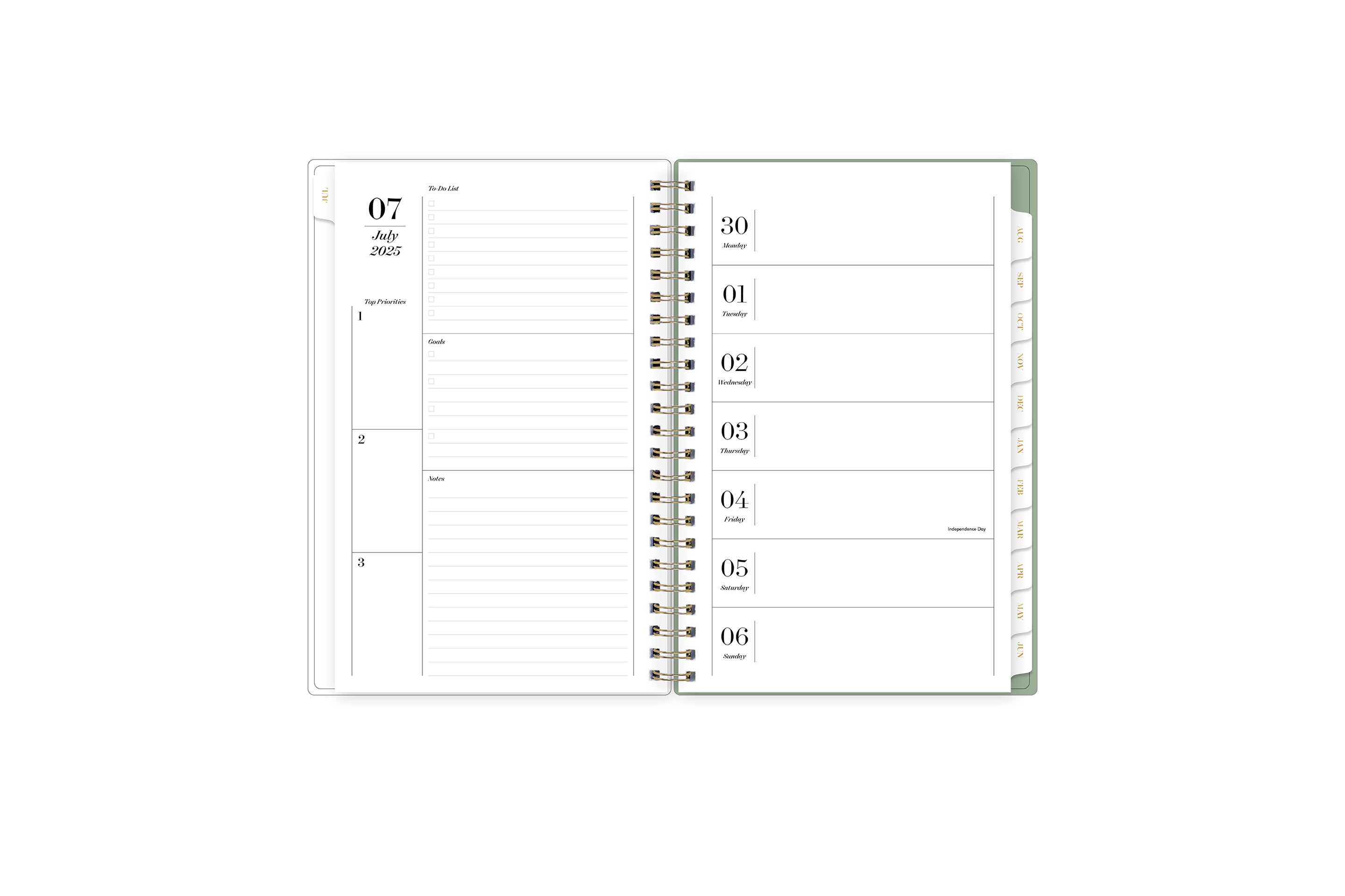 july 2025 - june 2026 academic planner featuring lined writing space and planning for each day, top 3 priorities, 