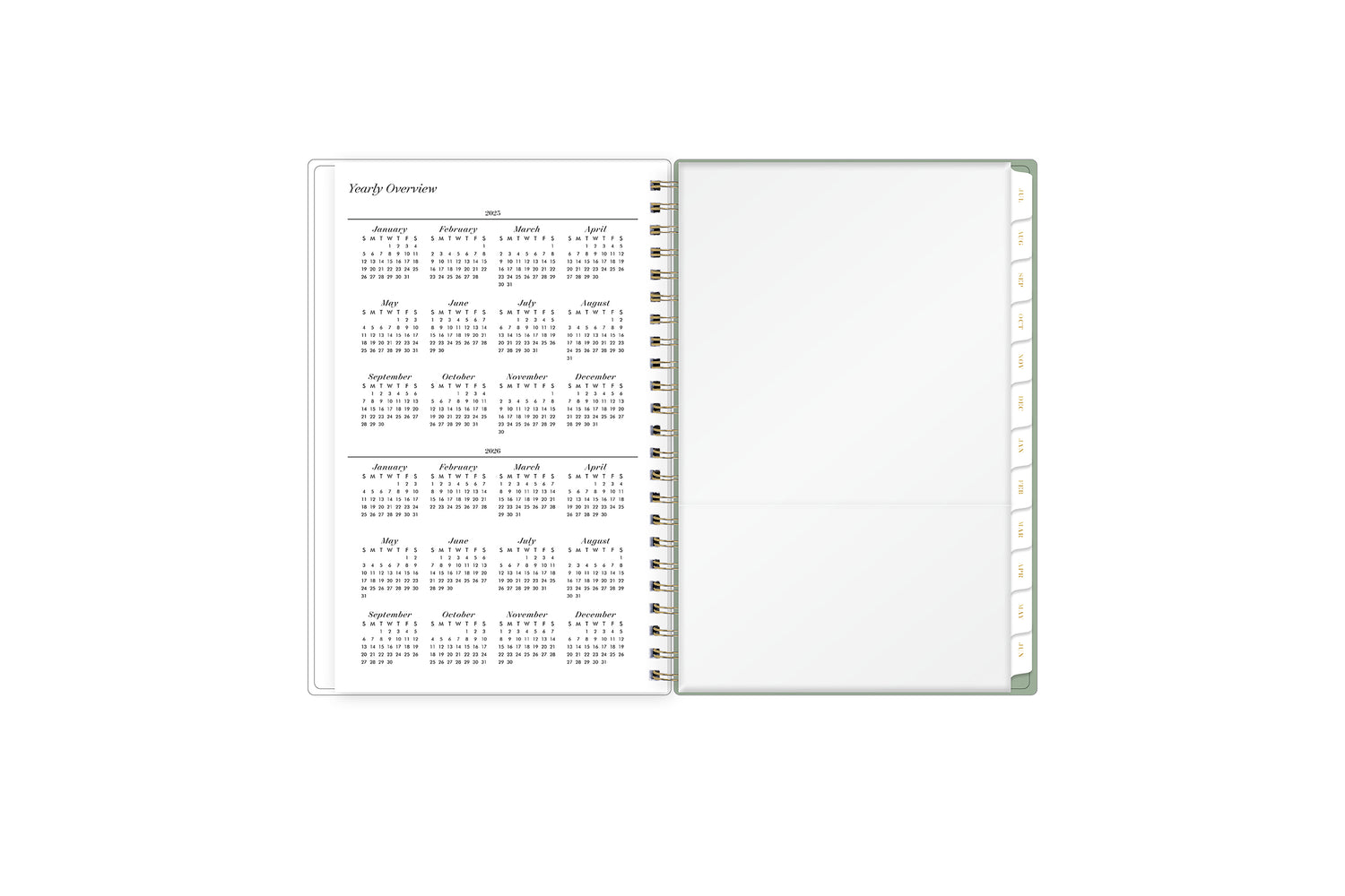 2025-2026 reference calendar with poly storage pocket and white monthly tabs 5x8