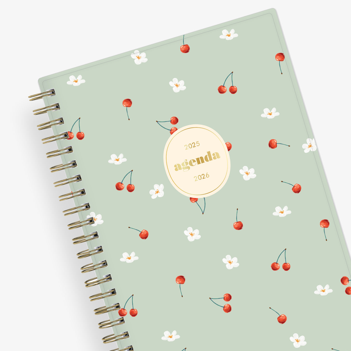 cute white daises and cherries front cover 8.5x11 planner size 2025-2026
