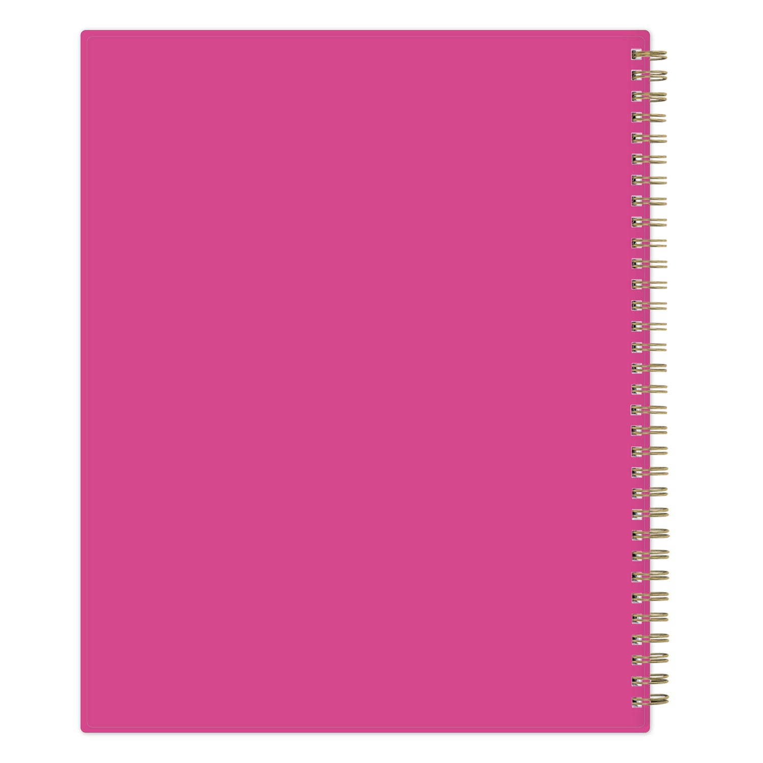 Pink weekly planner with a spiral binding on a white background
