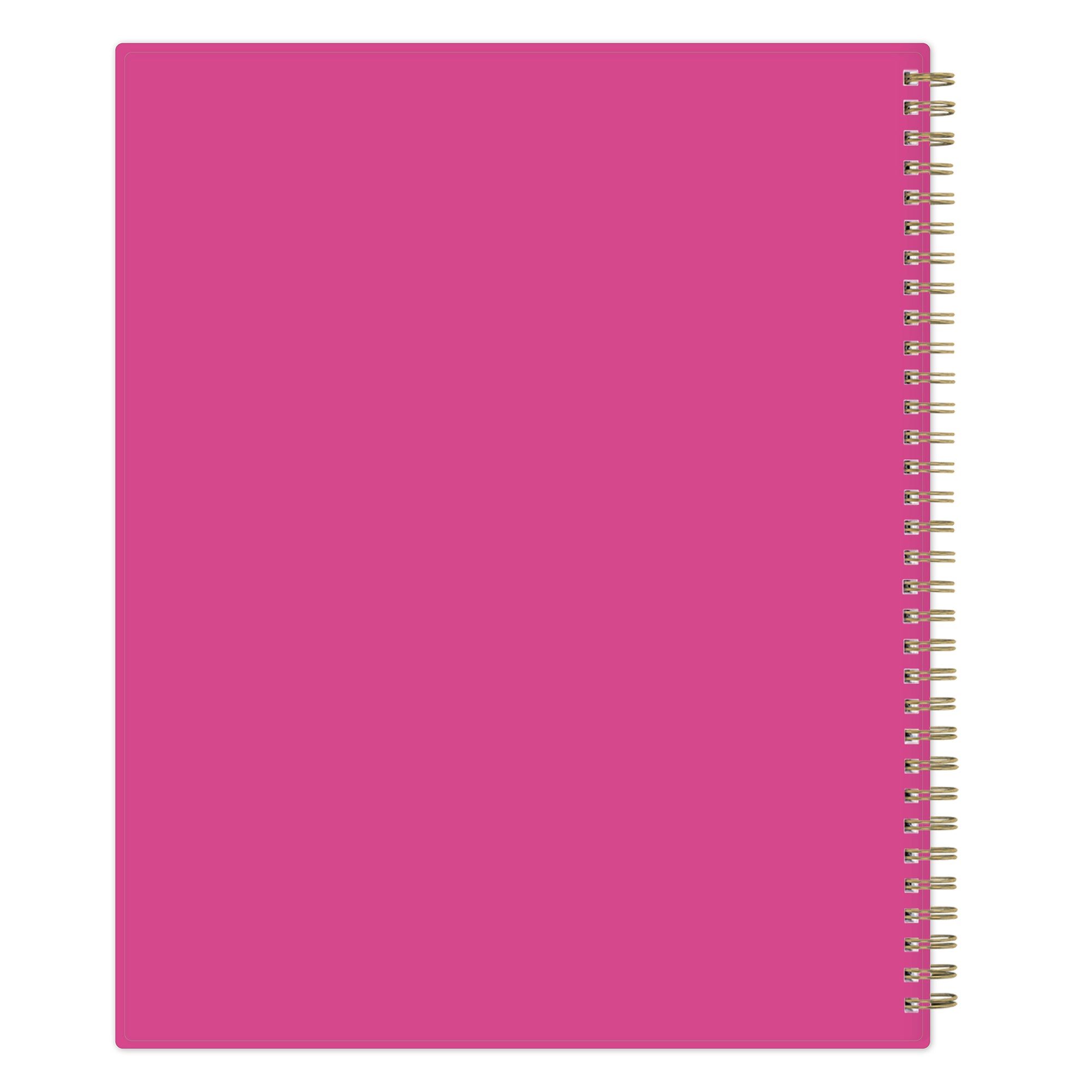 Pink weekly planner with a spiral binding on a white background