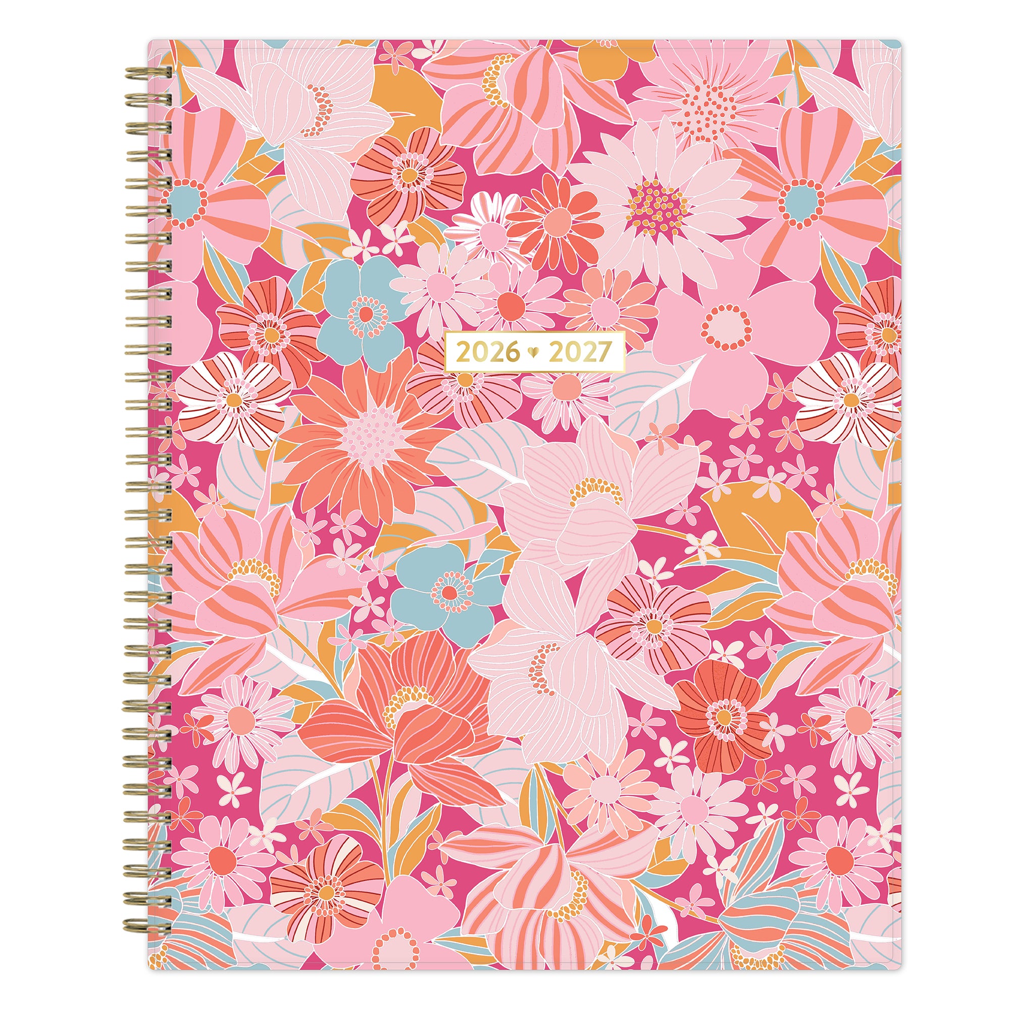 Floral patterned planner with 2026-2027 text on a pink background