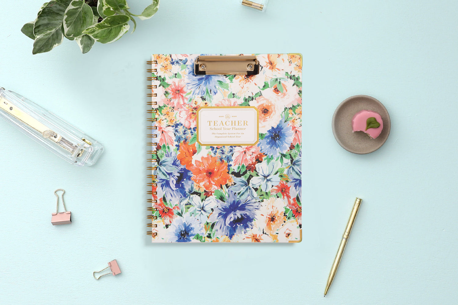 beautiful floral teacher planner with clipfolio for 2025-2026