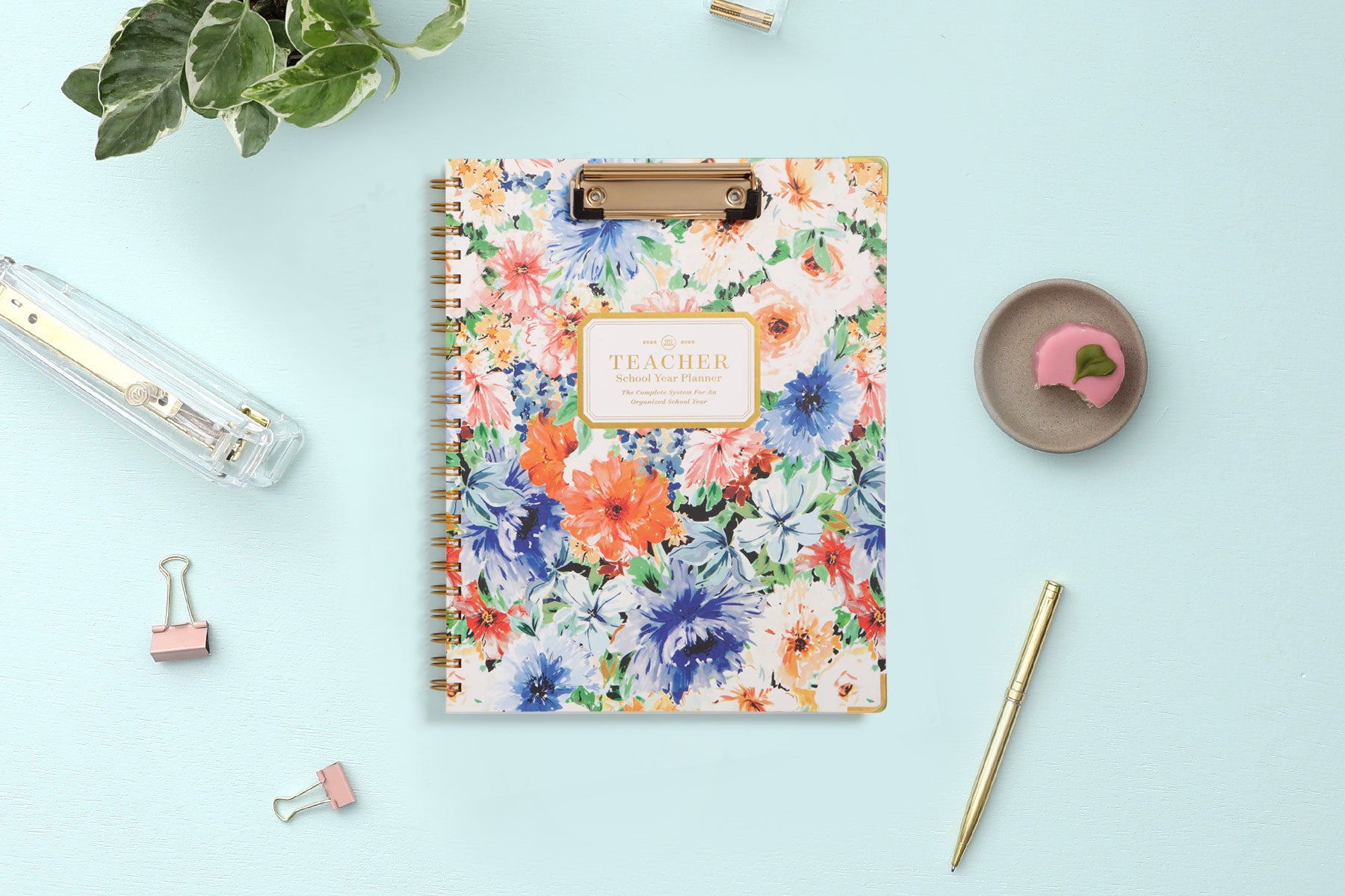 beautiful floral teacher planner with clipfolio for 2025-2026