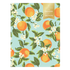 monthly planner with orange and floral design on a light blue background